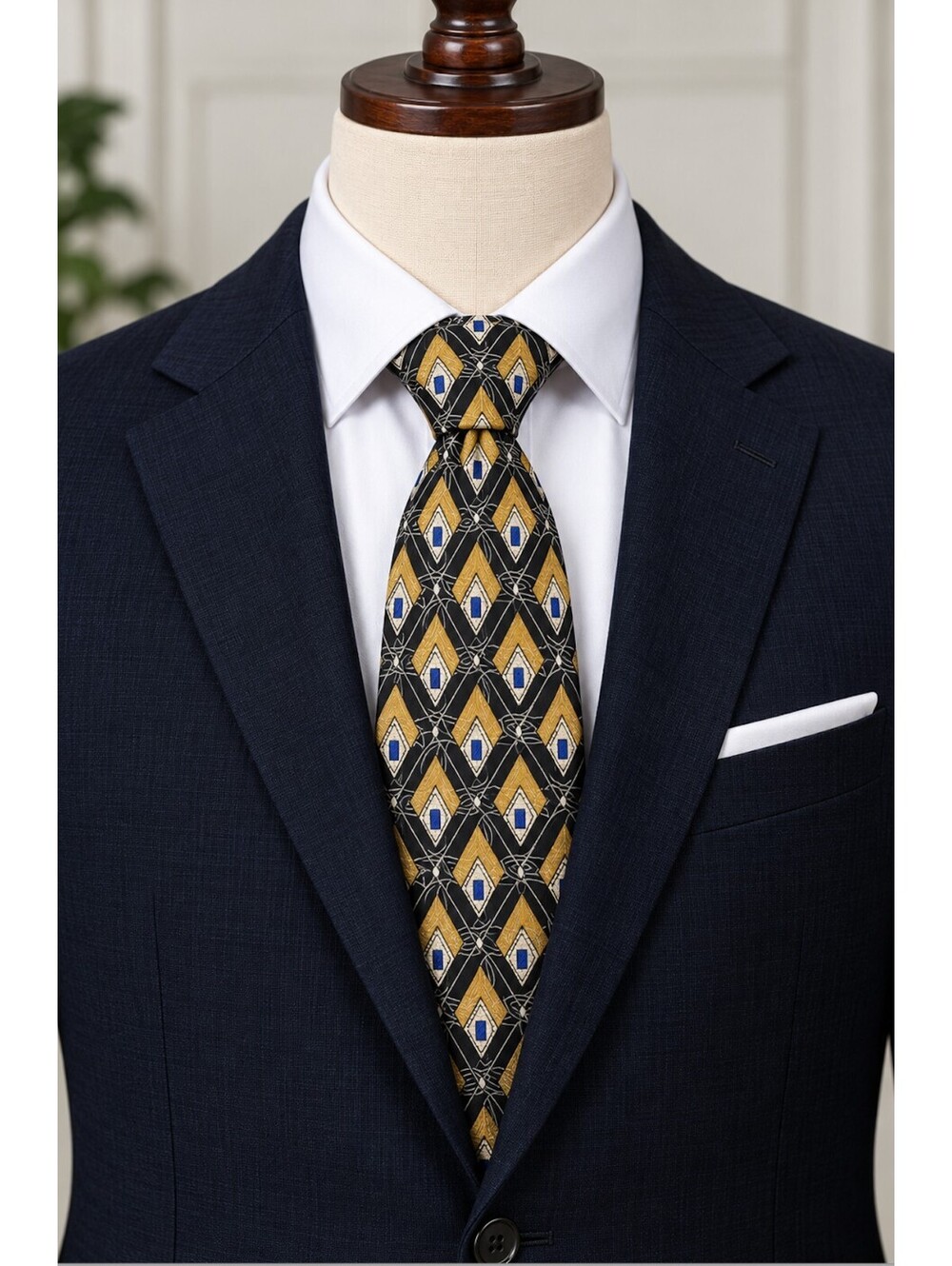 Robert Talbott Men's Geometric Pattern Silk Tie in Black and Gold
